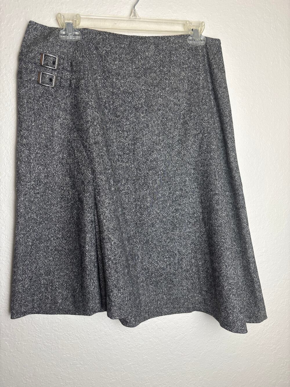 Garnet Hill Gray Wool and Silk Blend Skirt with Side Buckle Detail Size 12P